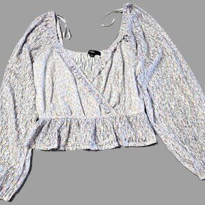 Lulus Sz Large Womens Ditsy Peplum Floral Balloon Sleeve Blouse